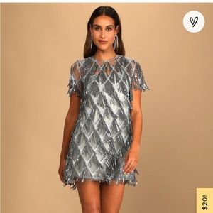 🌻 Lulus exclusive - On the dance floor gray sequin fringe dress - Size small